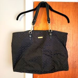 Tommy Hilfiger Black Tote Bag with Button Closure